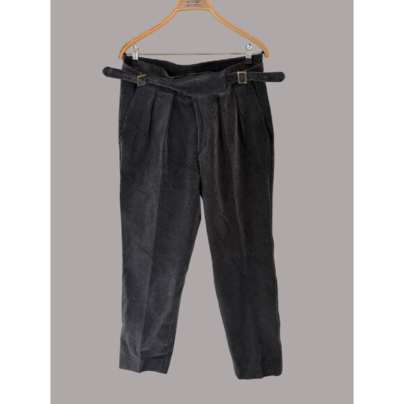Rubinacci Napoli Gray Corduroy Pleated Trousers With Belt Size 48 Made In Italy - Picture 1 of 8